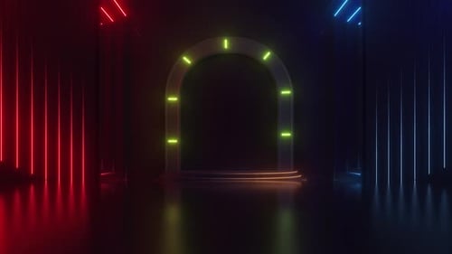 Dynamic Neon Glowing Arch Abstract Stage Background