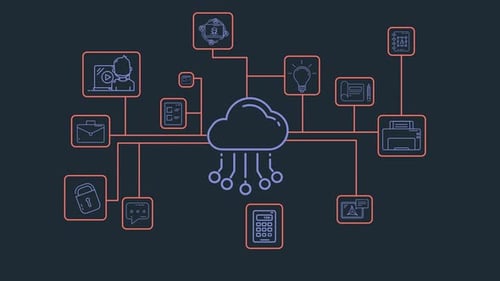 Animated Cloud Network Infographic with Business Technology Icons