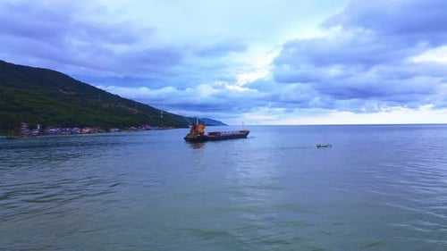 Aerial View of Cargo Ship on Calm Waters