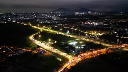 Aerial view car traffic at PLUS highway