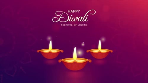 Happy Diwali Festival of Lights Animated Diya Lamps Greeting