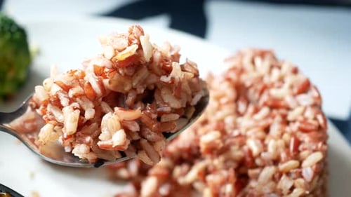 Close-up of Fresh Brown Rice with Vegetables