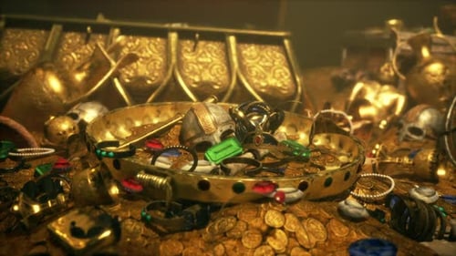 Gleaming Gold Treasure Pile with Coins and Gems