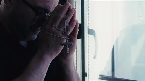 Man Is Holding Christian Jesus Religious Symbol Cross For Pray 5