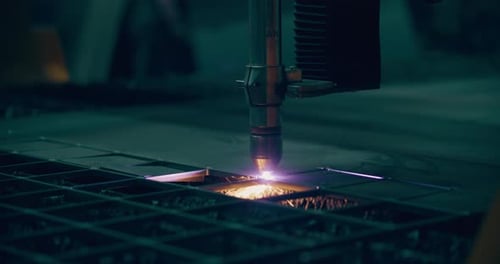 Plasma Laser Cutting Metal Sheet with Sparks Welding