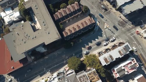 4k aerial top down shot of a busy junction with traffic in San Francisco - American road - Californi