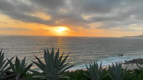 Spectacular Cliff Views Of A Golden Sunset In Laguna Beach, Southern California, USA.