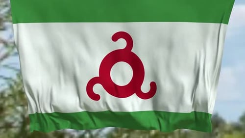 Realistic Waving Flag with Abstract Red Symbol