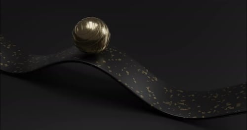 Looping 3d Animation Golden Ball on Black Background Sliding on Wave