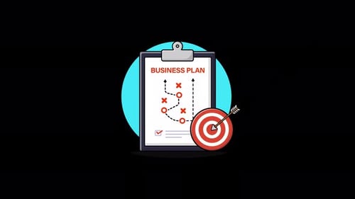 Business Plan Clipboard with Target Goal Achievement Animation