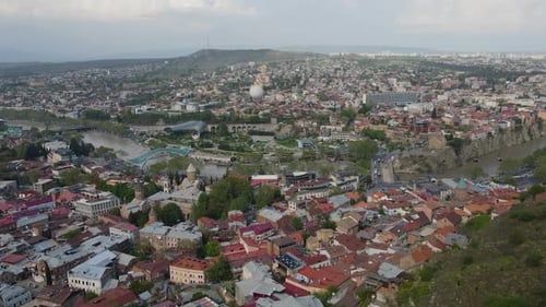 Aerial shot of Tbilisi Georgia city center
