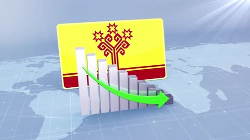 Chuvashia Flag With Decrease Bar Chart Graph And Arrow Green
