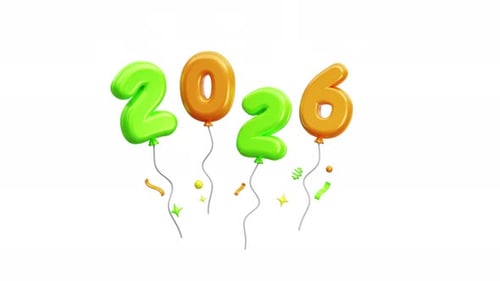 2026 New Year Celebration Balloons with Confetti Animation