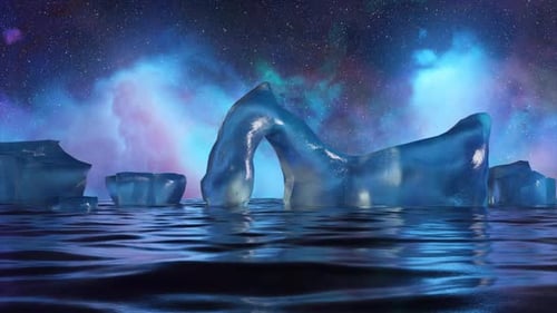 Surreal Iceberg and Cosmic Nebula Landscape