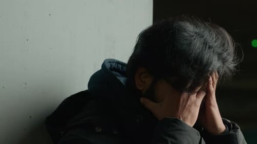 Close Up Sad Stressed Arabian Unhappy Bearded Man Ill Guy Feel Stress Anxious Worried Suffer with