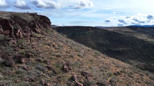 Aerial view of rocky mountains and shrubs, United States.