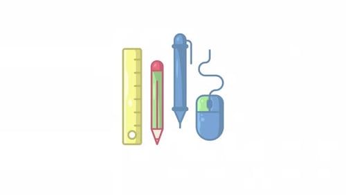 Colorful Stationery Items In Flat Design Style