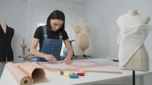 Fashion Designer Tracing Patterns in Studio