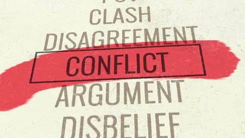 Animated Words of Conflict Highlighted with Red Brush Stroke