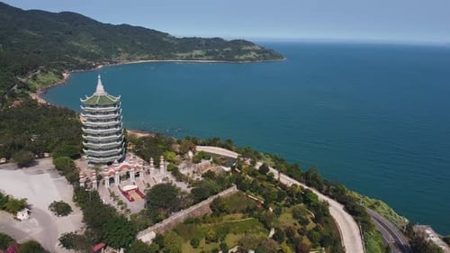 Aerial View of Linh Ung Bai But Pagoda The Largest Pagoda in Central Vietnam