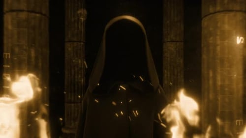 Dark Hooded Figure and Flames Cinematic Intro Reveal