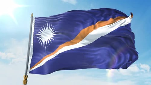 Realistic Marshall Islands Flag Waving Against Blue Sky