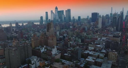 Evening falling on the beautiful New York. Stunning cityscape with skyscrapers