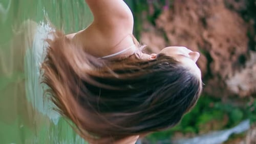 Sensual Girl Shaking Hair Resting Tropical Nature Vertical Lady Looking Camera