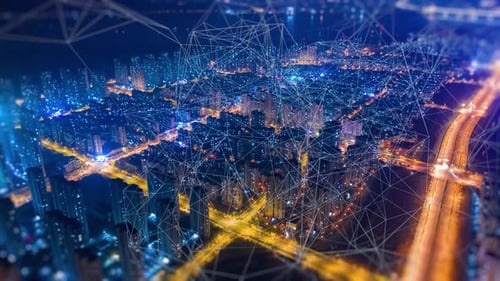 smart Connected city skyline. Futuristic network concept, city Technology