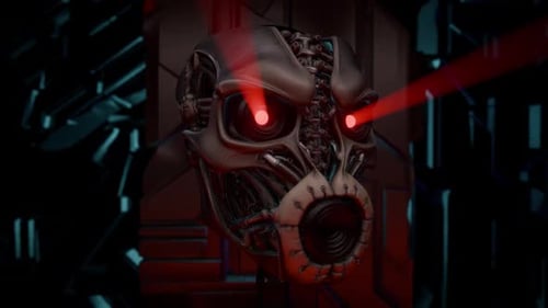 3D-Render-Bewegungshintergrund, Science-Fiction-Moving Head, Cuberpunk-Endlosschleife