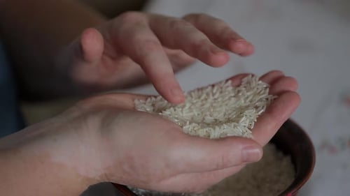 Close-up of Person Sorting Grains of Rice