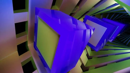 Abstract Optical Illusion with Cubes Flying Through the Square Shaped Silhouettes