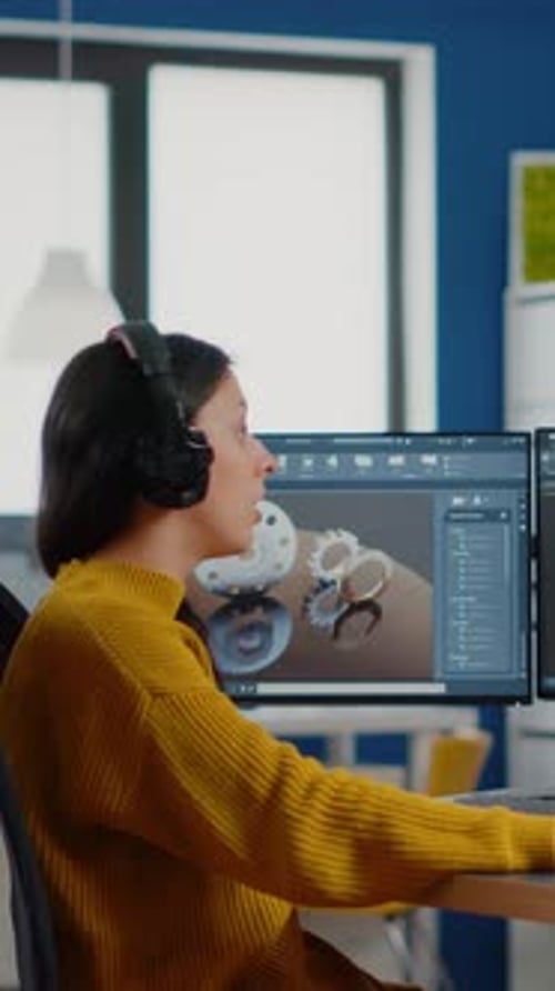 Diseñadora industrial hablando con una ingeniera mirando un PC