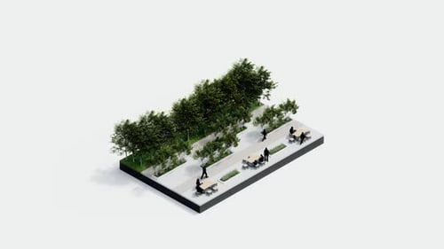 Modern Urban Park Design with Greenery and Seating