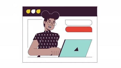 Animated Flat Design Person Working on Laptop in Browser Window