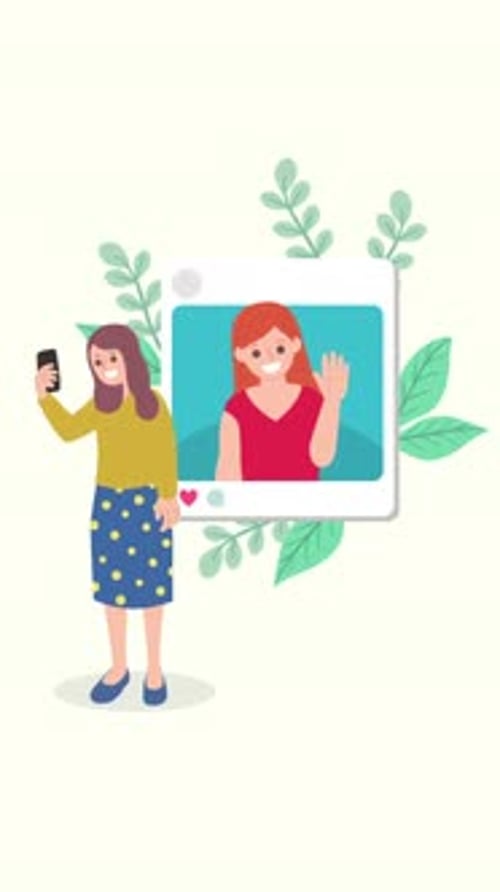 Flat Design Woman Taking Selfie with Social Media Post