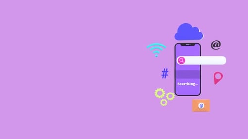 Animated Smartphone with SEO Icons and Copy Space for Web Marketing.