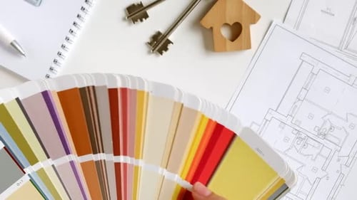 Hands Choosing Colors of Interior Design From the Color Guide Apartment Sketch Paint Palette Model