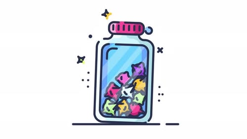 Cartoon Jar with Wiggling Colorful Stars Animation