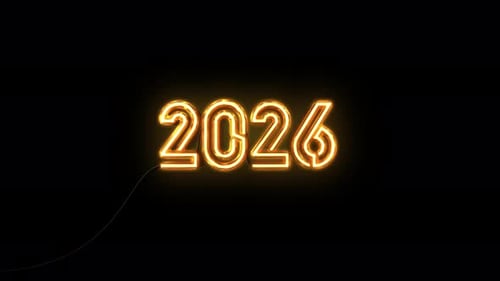 Happy New Year 2026 Neon Animation. 2026 New Year Neon Sign Animation. 2026 Neon Light Style Reveal