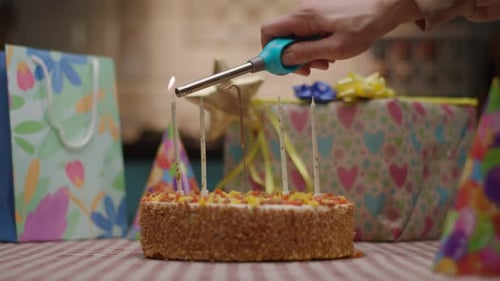 Birthday Cake and Gifts in a Festive Scene