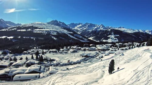 Scenic ski resort seen from the cabin lift.