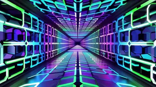 Futuristic Rainbow Neon Corridor Sci Fi Tunnel VJ Loop