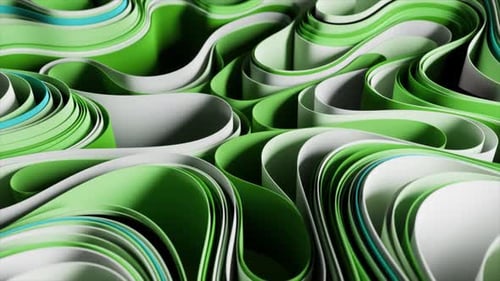 Abstract Animation of Green and White Paper Stripes Smoothly Transforming and Creating a Mesmerizing