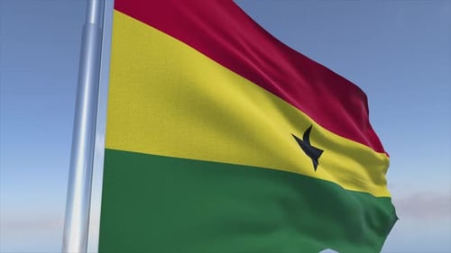 Realistic Ghana Flag Waving Seamlessly against Blue Sky