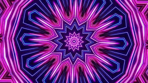 Dynamic neon mandala pattern pulsates with vibrant energy in motion