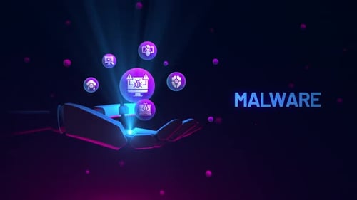 Malware-Roboterhand mit Icons