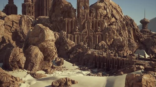 Expedition Through Desert Ruins with Panoramic Rocky Architecture View