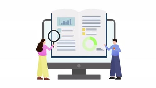 Flat Design Animation of Online Education and Data Analysis