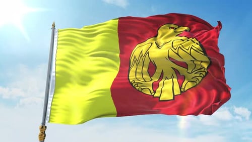 Realistic Flag Waving with Golden Eagle Emblem against Blue Sky